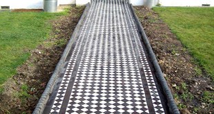 installing a front path - black and white