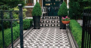 Victorian Tiled Front Path in Black and White - Braemar mosaic pattern